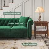 ONBRILL Chesterfield L Shaped Sofa, Velvet Sectional Couches for Living Room, Tufted Corner Couch with Rolled Arms, 3 Throw Pillows, Comfy L Shaped Sectional Sofa for Apartment, Green ONBRILL