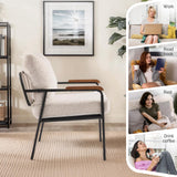 VINGLI Mid-Century Modern Accent Armchiar for Small Space, Small Comfy Upholstered Leisure Reading Chair with Wood Armrest for Bedroom, Living Room, Waiting Room, Linen Beige VINGLI