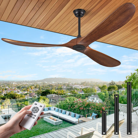 ABZ Ceiling Fans Without Lights - 72 Inch Outdoor Ceiling Fans no Lights with Remote Control, 3 Blade Solid Wood Ceiling Fans for Patios Living Room Bedroom Porch ABZ