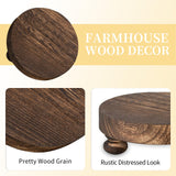 Romadedi Farmhouse Wood Riser for Display- 2 pcs Rustic Decor Mini Wooden Pedestal Decorative Round Tray for Home Table Bathroom Counter Shelf Kitchen, Brown Romadedi