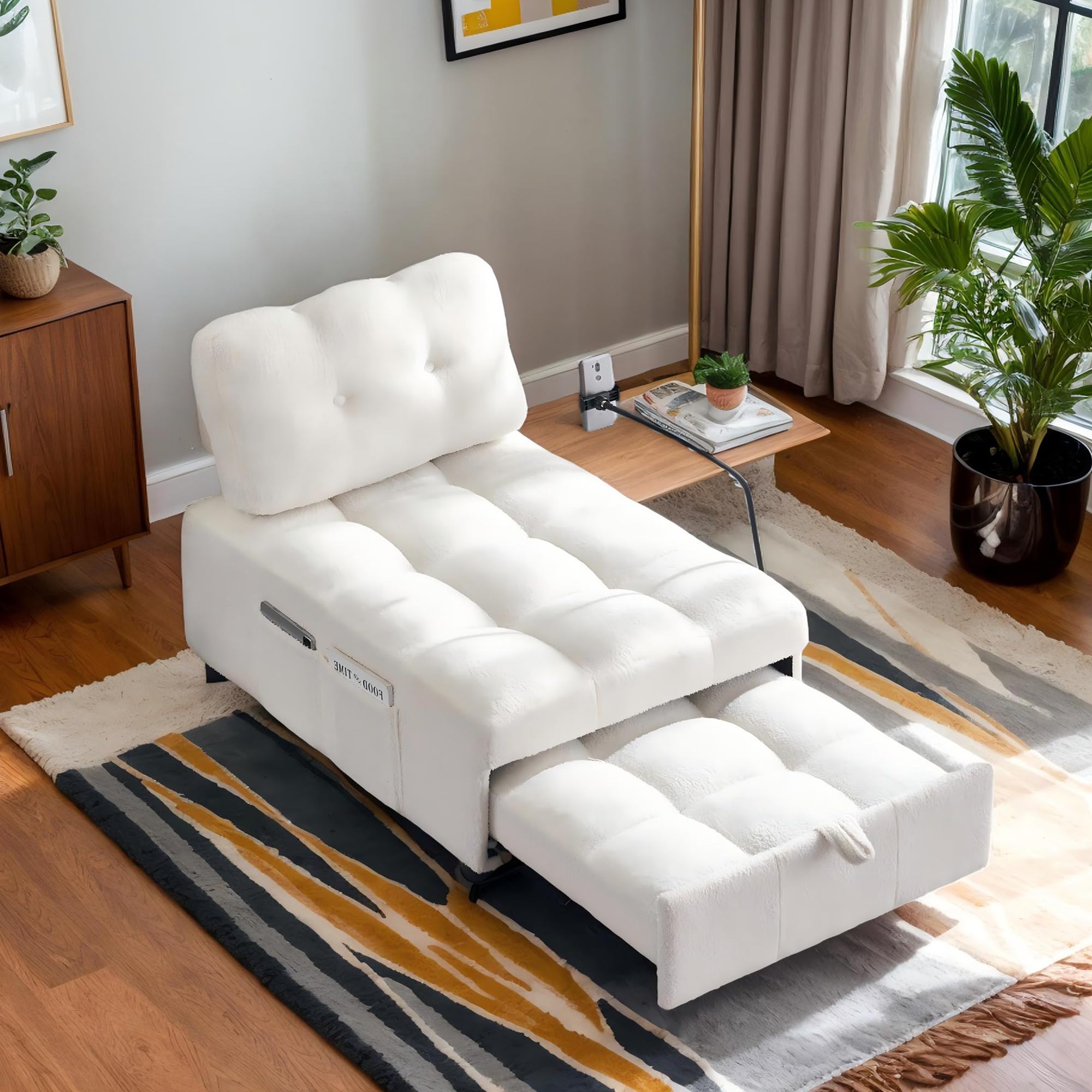 AnwickNomo Modern Teddy Fabric Accent Chair with Arms, Adjustabl 並行輸入品 : AnwickNomo Convertible Velvet Sofa Bed Futon with