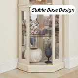 Trygoal 70" H Lighted Corner Curio Cabinet, Curio Cabinet with Tempered Glass Doors and Shelves, Corner Display Case with Light Bulb for Living Room, Dining Room, Antique White Trygoal