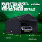 Caravan Canopy Domain 10 x 20 Foot Durable Sidewalls for Garage Carport Canopy Car Tent with Dual Zippers and Roll Up Door, Black (Sidewalls Only) Caravan