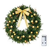 VINGLI 36 Inch Prelit Christmas Wreath, Lighted Christmas Wreath for Front Door, Window, Fireplaces, Indoor Decorate, with 100 LED Lights, 350 Tips, Bow, Pine Cones, Gold Ornaments (Plug-in) VINGLI