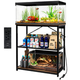TC-HOMENY Fish Tank Stand 10-30 Gallon, Aquarium Stand with Charging Station,1000LB Capacity ,31" L x 16" W Metal Reptile Tank Stand, Double Storage Design Adjustable Boards, Brown(Tank not Included) TC-HOMENY