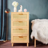 Graficial 4 Drawer Dresser, Dresser for Bedroom, Hamilton Rattan Chest of Drawers, Tall Bedside Storage Chest Dresser for Bedroom,Living Room, Oak Graficial