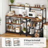HOOBRO Bakers Rack with Power Outlet, 4-Tier Corner Microwave Stand with Storage, Coffee Bar with 8 S-Shaped Hooks, Kitchen Shelf Rack, 2 Installation Methods, Rustic Brown and Black BF20UHB01 HOOBRO