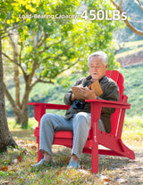 Folding Adirondack Chair - Durable HDPE Poly Lumber All-Weather Resistant, Foldable Oversized Balcony Porch Patio Outdoor Chair for Lawn, Backyard, Deck, Garden, Camping - Easy Installation, Red BUPPLEE