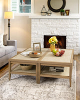 SICOTAS Rattan Coffee Table for Living Room - Boho Rectangle Center Coffee Tables with 2-Tier Rattan Storage Shelves - Accent Sofa Side Table for Small Space SICOTAS