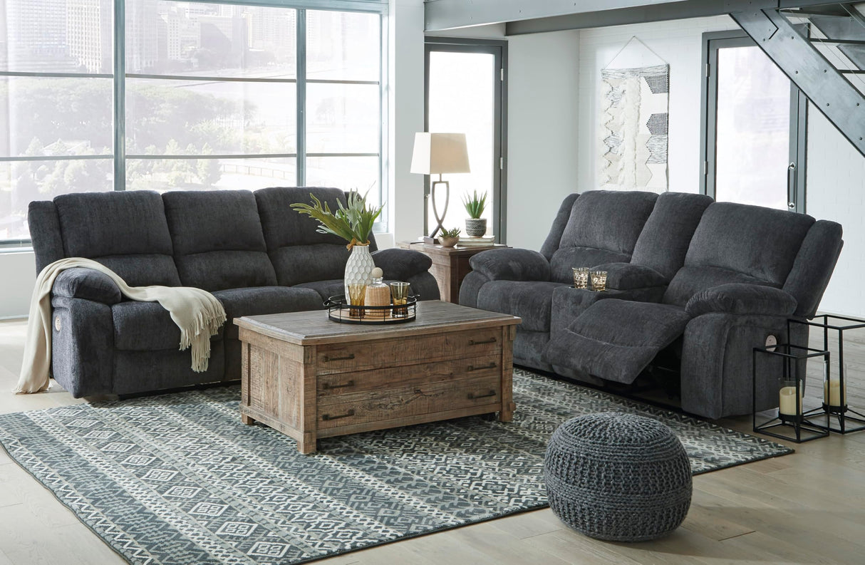 Signature Design by Ashley Draycoll Power Double Reclining Loveseat with Storage Console & USB Plug, Dark Gray Signature Design by Ashley