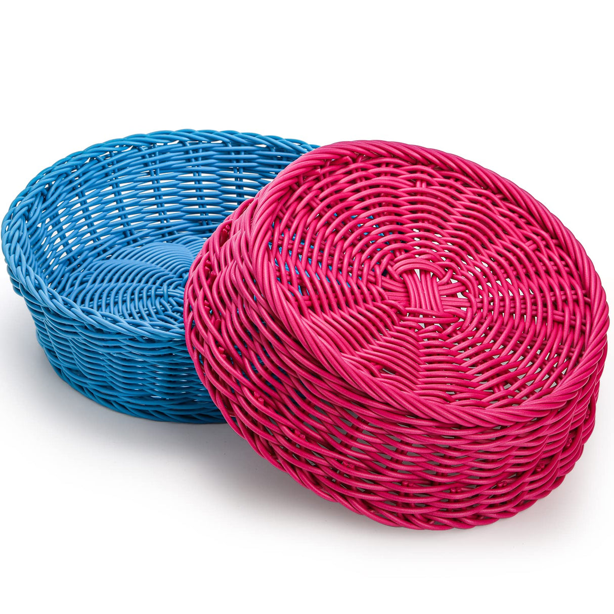 AVLA 4 Pack Woven Breads Baskets, Imitation Rattan Fruit Storage Bowls, Stackable Handwoven Serving Basket, Poly-Wicker Round Basket Set for Organizing, Decorative Gift Basket for Countertop, Pantry AVLA