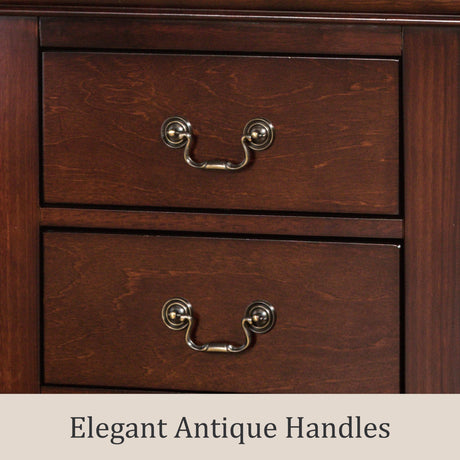 Furniture of America Arabella Traditional Solid Wood Nightstand with Drawers and Antique Nickle Handles, Small Bedside Table, No Assembly Wooden Night Stand for Bedroom, Guest Room, Dorm, Cherry Furniture of America