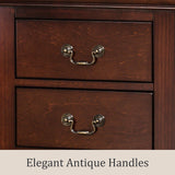 Furniture of America Arabella Traditional Solid Wood Nightstands Set of 2, Bedside Table with Drawers and Antique Nickle Handles, No Assembly Wooden Night Stands for Bedrooms, Guest Room, Dorm, Cherry Furniture of America