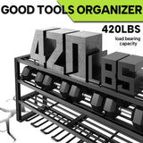 Large Power Tool Organizer Wall Mount with Charging Station, 8 Outlet Power Strip, 4 Layers 8 Drill Holder Heavy Duty Metal Tool Storage Loads 420lbs with Screwdriver Holder, Utility Racks for Garage CFMASTER