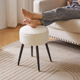 Aibiju White Ottoman with Storage Faux Teddy Fur, Round Storage Ottoman for Vanity, 13" D x 18" H Foot Stools Ottoman with 4 Metal Legs, Mushroom Stool for Makeup Living Room Warm White YD-RMS137W Aibiju
