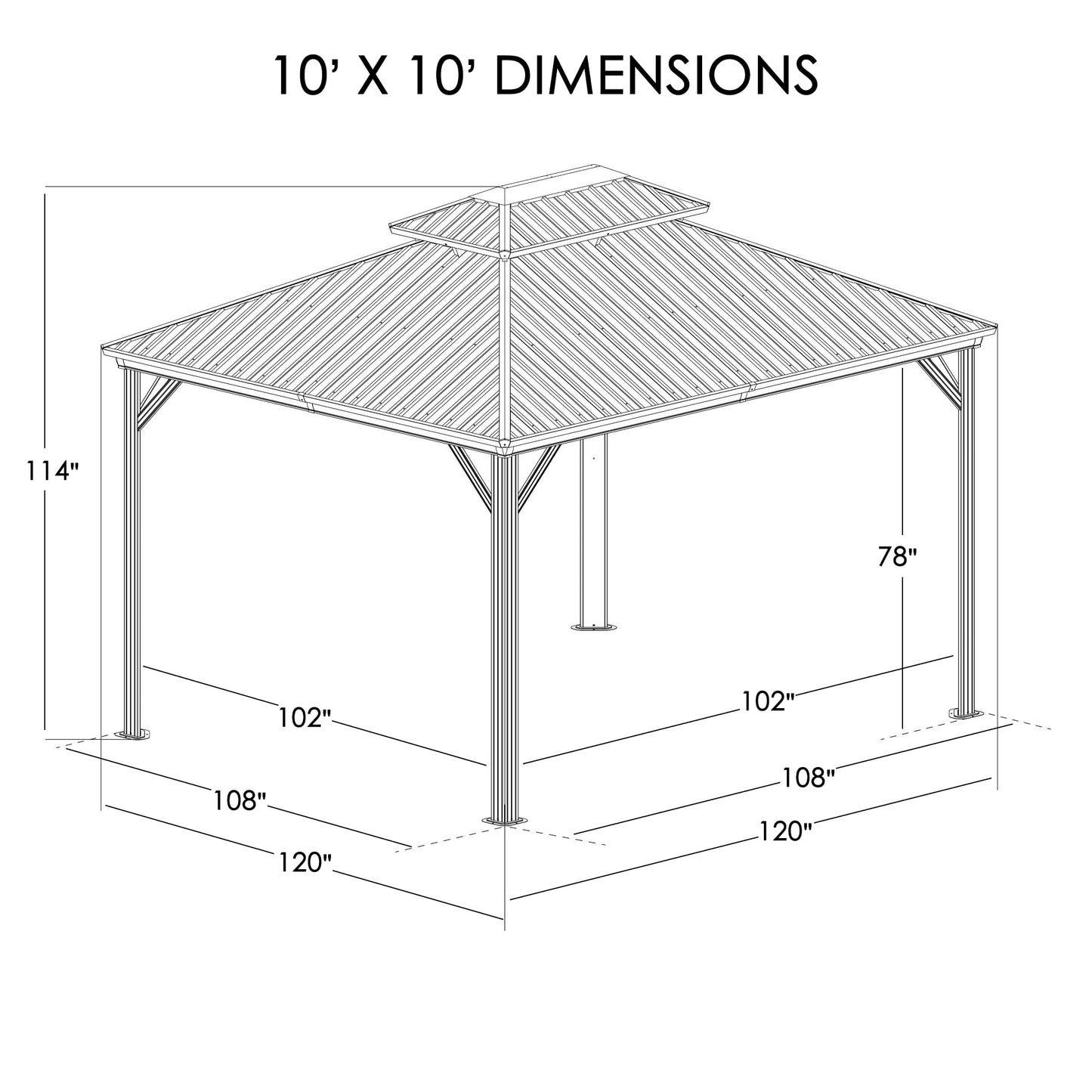 Kozyard 10'x10' Hardtop Gazebo - Permanent Metal Pavilion with Netting and Shaded Curtains for Patio, Backyard, and Deck - Galvanized Steel Outdoor Aluminum Canopy, Double Roof Gazebo (Brown) - WoodArtSupply