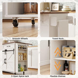 IRONCK Kitchen Island with Storage, Rolling Kitchen Island Cart with Drop Leaf Countertop, Island Table for Kitchen with Pull-Out Shelf, Barn Doors, for Dining Room, Home Bar, White IRONCK