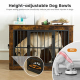 Gardner Pet Dog Crate Furniture for Medium Dogs, 32.7 Inch Dog Kennel Indoor, Wooden Dog Cage End Table with 2 Removable Bowls, Heavy Duty Dog Crate, Rustic Brown Gardner Pet