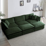 111.42" Deep Seat Sectional Cloud Sofa Sleeper with 3 Ottomans & Soft Pillows, 6 Seat Modular Couch Bed for Living Room, Apartment, Dark Green Chenille Tmsan