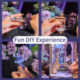 Tonecheer DIY Book Nook Kit for Adults, Wooden 3D Puzzle Music Box Bookend Bookshelf Insert Decor, Automatic Rotation Booknook Miniature House Kit with Dust Cover and LED Light (Swan Dream) Tonecheer