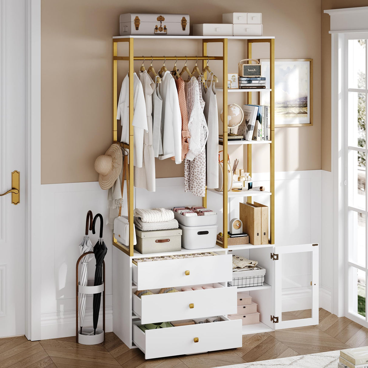 BOTLOG Closet Organizer, 81.2”H Wardrobe Closet with Hanging Rod and Storage Shelves, Garment Rack for Bedroom, Living Room(2PCS) BOTLOG