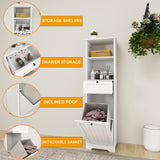 OQSC Tall Tilt Out Laundry Room Cabinets and Storage with Hidden Removable Basket, Pull Out Laundry Cabinet Hamper with Door and Drawer for Laundry Room, Bathroom, 13 Gallons OQSC