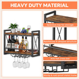 Homeiju Wall Mounted Wine Rack, Bottle & Glass Holder Wood-Metal Retro Wine Rack, Wine Bottles Display Wall Storage for Kitchen Dining Room Home Bar Homeiju