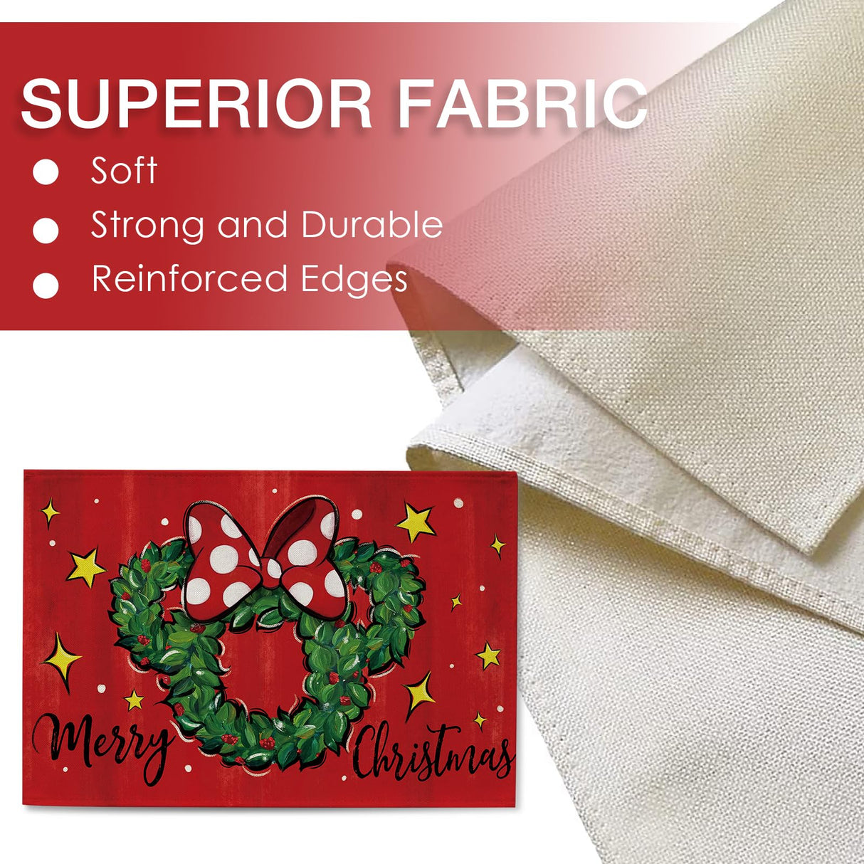 Seliem Merry Christmas Wreath Placemats Set of 4, Xmas Polka Dot Bow Holly Berry Red Dining Table Place Mats, Winter Star Holiday Kitchen Decor Party Home Decoration 12 x 18 Inch Seliem