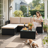 Devoko Patio Conversation Set 4 Piece Outdoor Furniture Sets PE Wicker Rattan Patio Sofa Sectional Adjustable All-Weather with Cushions and Glass Table for Porch Backyard Poolside, Beige Devoko