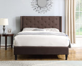 Full Upholstered Platform Bed Frame with 51" Tall Headboard - Button Tufted Cloth Bed - Wood Slat Support with Storage Space - No Box Spring Needed - Easy Assembly - Brown - Oliver & Smith - Astor OLIVER & SMITH SINCE 1921