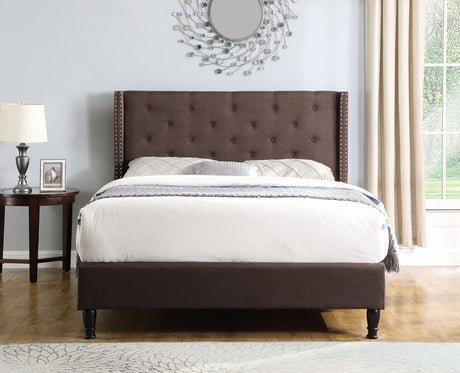 Full Upholstered Platform Bed Frame with 51" Tall Headboard - Button Tufted Cloth Bed - Wood Slat Support with Storage Space - No Box Spring Needed - Easy Assembly - Brown - Oliver & Smith - Astor OLIVER & SMITH SINCE 1921