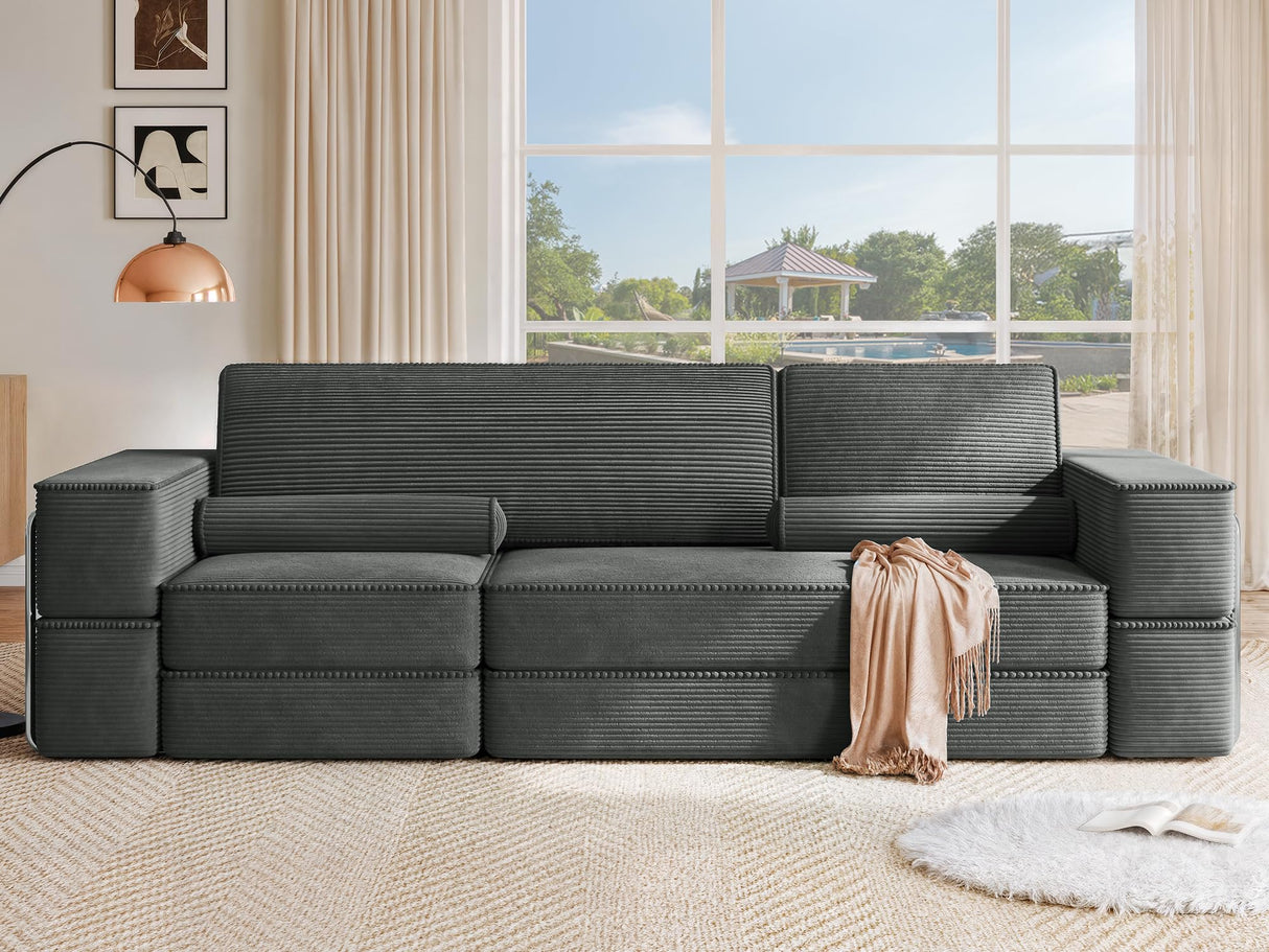 YITAHOME Convertible Cloud Sectional Couch, Comfy Corduroy Sectional Sofa with Deep Seat & High Pillows, Modern Easy-Clean Modular Sectional Sofa for Living Room Bedroom, Gray YITAHOME