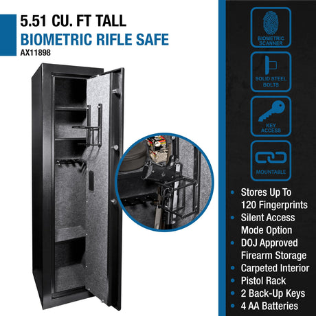 BARSKA Quick and Easy Large Access Biometric Rifles, Firearms and Long Guns Safe for Home, Removable Shelves, Optional Silent Mode, 5.52 Cubic Feet, Up to 10 Rifles without any accessories BARSKA