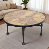 ZYUXUAN Industrial Round Coffee Table, Circle Wood Pottery Barn Coffee Table with Heavy Duty Metal Pipes Legs, Accent Cocktail Table Center Table with Open Shelf Storage for Living Room Home ZYUXUAN