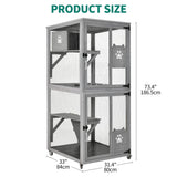 YITAHOME Cat House 70.9" Catio Outdoor Cat Enclosure on Wheels Wooden Cat Cage with Cat Space Capsule Bed and Cat Scratcher Ramp, Cat Patio Waterproof Roof(Grey) YITAHOME