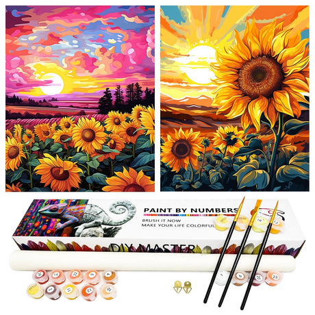 ZXQL 2 Pack Sunflower Paint by Numbers Kit for Adults Beginners, 16" W x 20 L Paint by Numbers for Adults Rolled up Canvas for Painting Home Decor Creative Wall Art with Nice Gift Box ZXQL