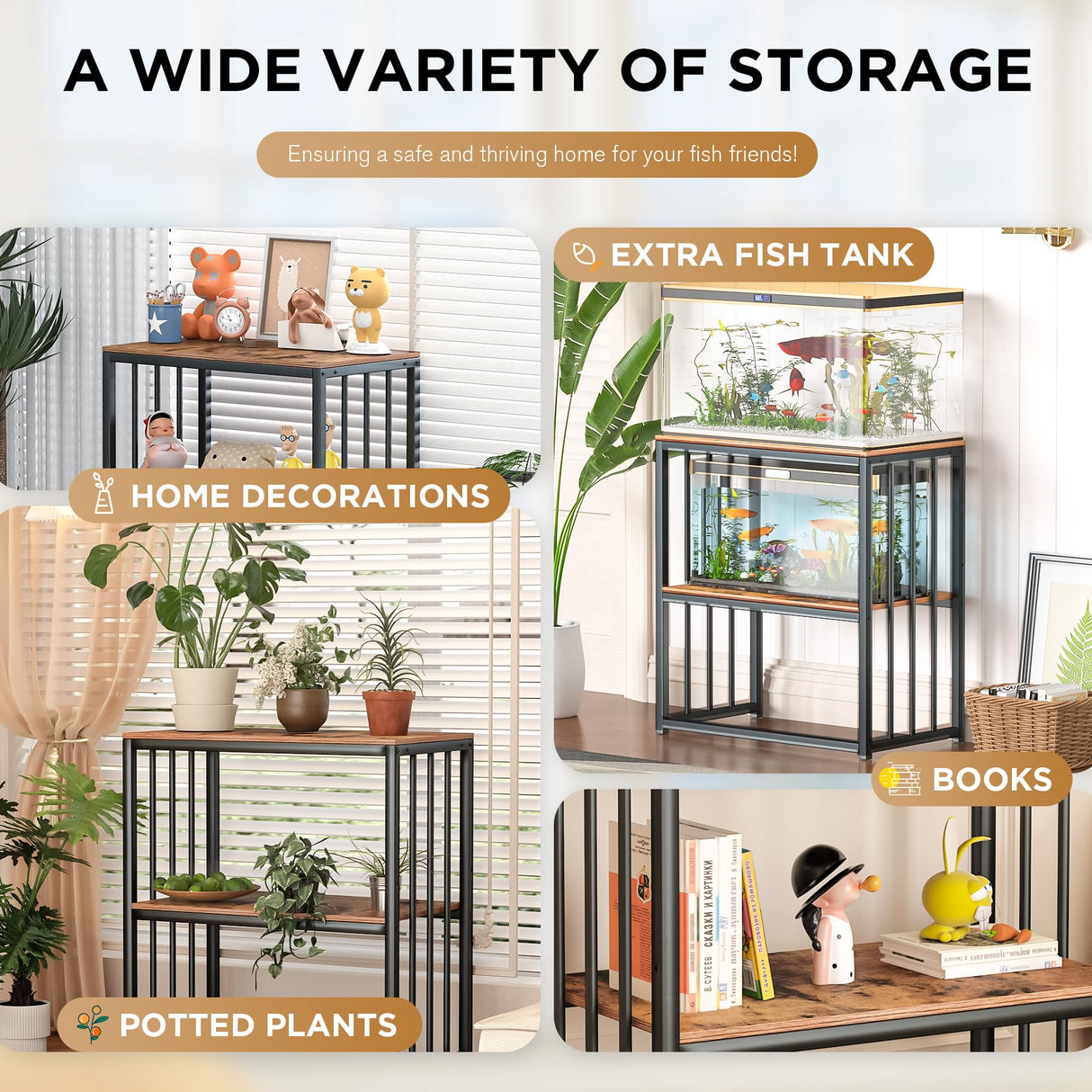MELLCOM 20-29 Gallon Fish Tank Stand, Adjustable 2-Tier Metal Aquarium Stand with Shelf for Fish Tank Accessories Storage,Turtle Reptile Terrariums Stand Rack for Home Office,Tank not included MELLCOM