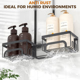 REINHARDT Shower Caddy Hanging for Handheld Showerheads Adjustable Split Shower Caddy, Rustproof Shower Organizer with Hooks for Razors Over the Head Caddy with Soap Holder Bathroom Accessories, Black REINHARDT