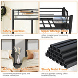 EYATZO Heavy Duty Triple Bunk Bed for Kids, Twin Over Twin Over Twin Bunk Bed, Metal 3 Bed Bunk Beds for Teens and Adults, No Box Spring Needed, Black EYATZO