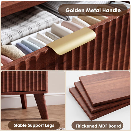GarveeHome Fluted Dresser for Bedroom with 9 Deep Drawers, 60.6 in Wide Modern Chest of Drawers, Wooden Dresser TV Stand, Curved Profile Design, for Living Room, Kids Room, Hallway, Walnut GarveeHome
