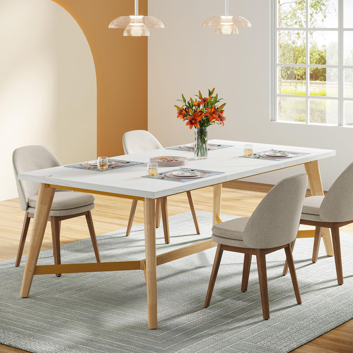 Tribesigns Dining Table for 6-8 People, 70.9 Inch Rectangular Kitchen Table with Solid Wood Legs, Faux Marble Wood Dining Table, Modern Large Dinner Table for Dining Room, Living Room, Kitchen Tribesigns