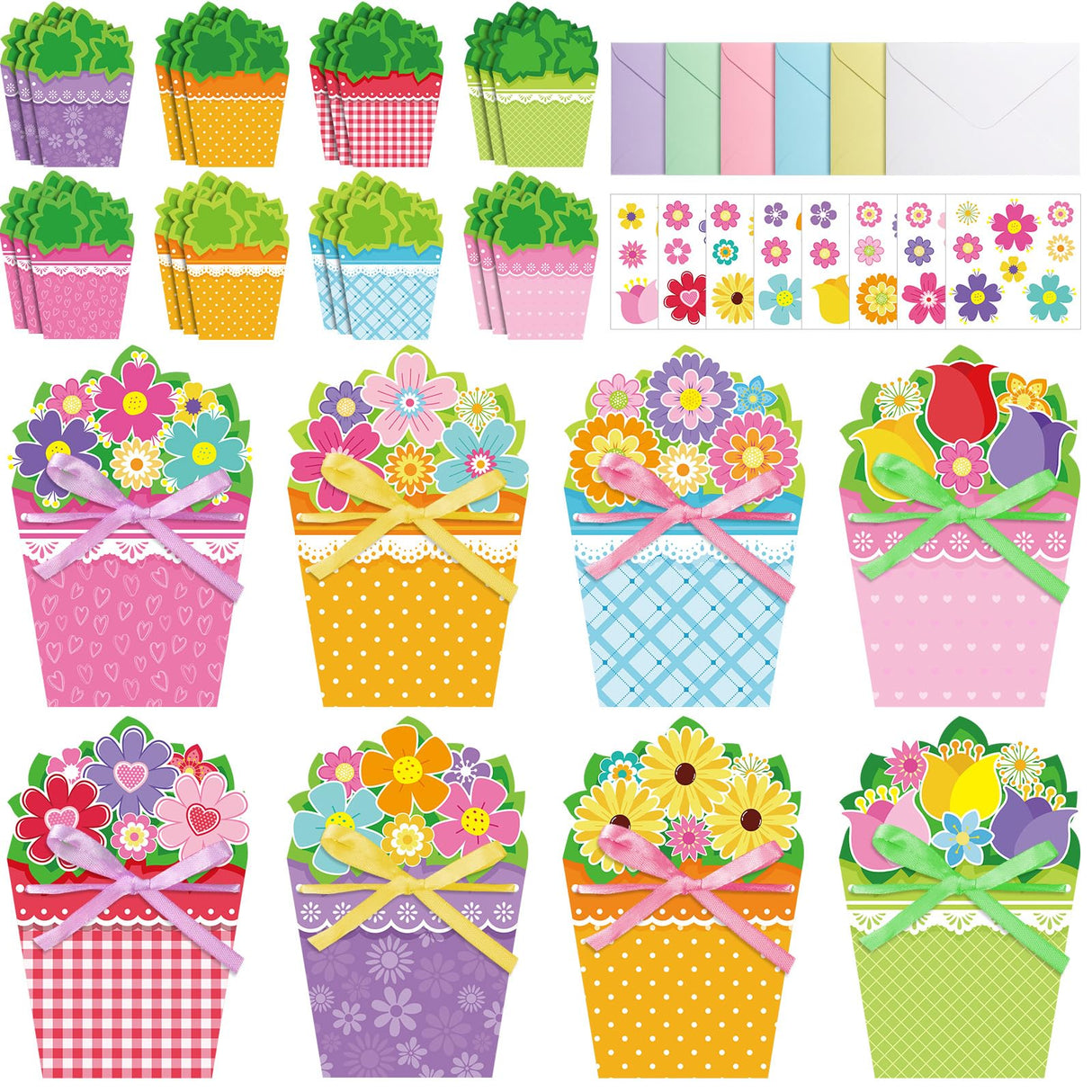 Pasimy 24 Sets Card Making Kits DIY Handmade Greeting Card Kits for Kids with Flowers Stickers Envelopes Ribbon for Preschool Primary School Kids Classroom Mother's Day Make Your Own Crafts Gifts Pasimy