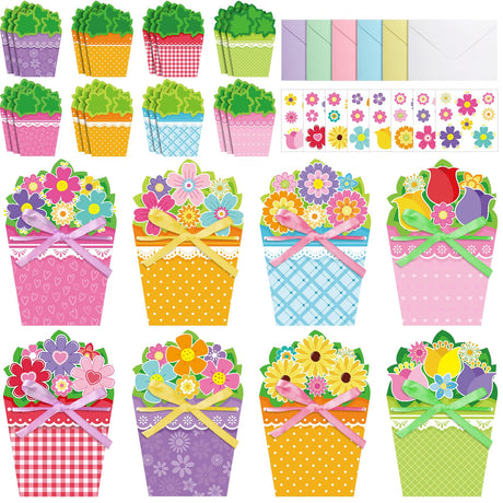 Pasimy 24 Sets Card Making Kits DIY Handmade Greeting Card Kits for Kids with Flowers Stickers Envelopes Ribbon for Preschool Primary School Kids Classroom Mother's Day Make Your Own Crafts Gifts Pasimy