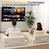 COMAX Convertible Sofa Bed, Folding Floor Couch Corduroy Fold Out Couch Bed Futon Sleeper Mattress with Pillows, Boneless Sofa Comfy Lounge Loveseat for Living Room Bedroom, Beige COMAX