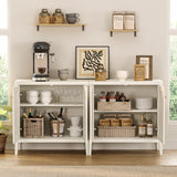 EYYTHUNG Sideboard Buffet Cabinet Set of 3 with Adjusable Shelves, Farmhouse Storage Cabinet, Credenza, Accent Cabinet, Kitchen Coffee Bar Console Cabinet for Living Dining Room, Antique White EYYTHUNG