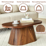 Fluted Coffee Table with Sturdy Tapered Base, Wood Oval Small Coffee Table, Mid Century Modern Center Table for Living Room Office (Walnut 1) FurSch