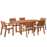 Amazonia Nelson 7-Piece Outdoor Oval Extendable Dining Table Set | Eucalyptus Wood | Ideal for Patio and Indoors Amazonia