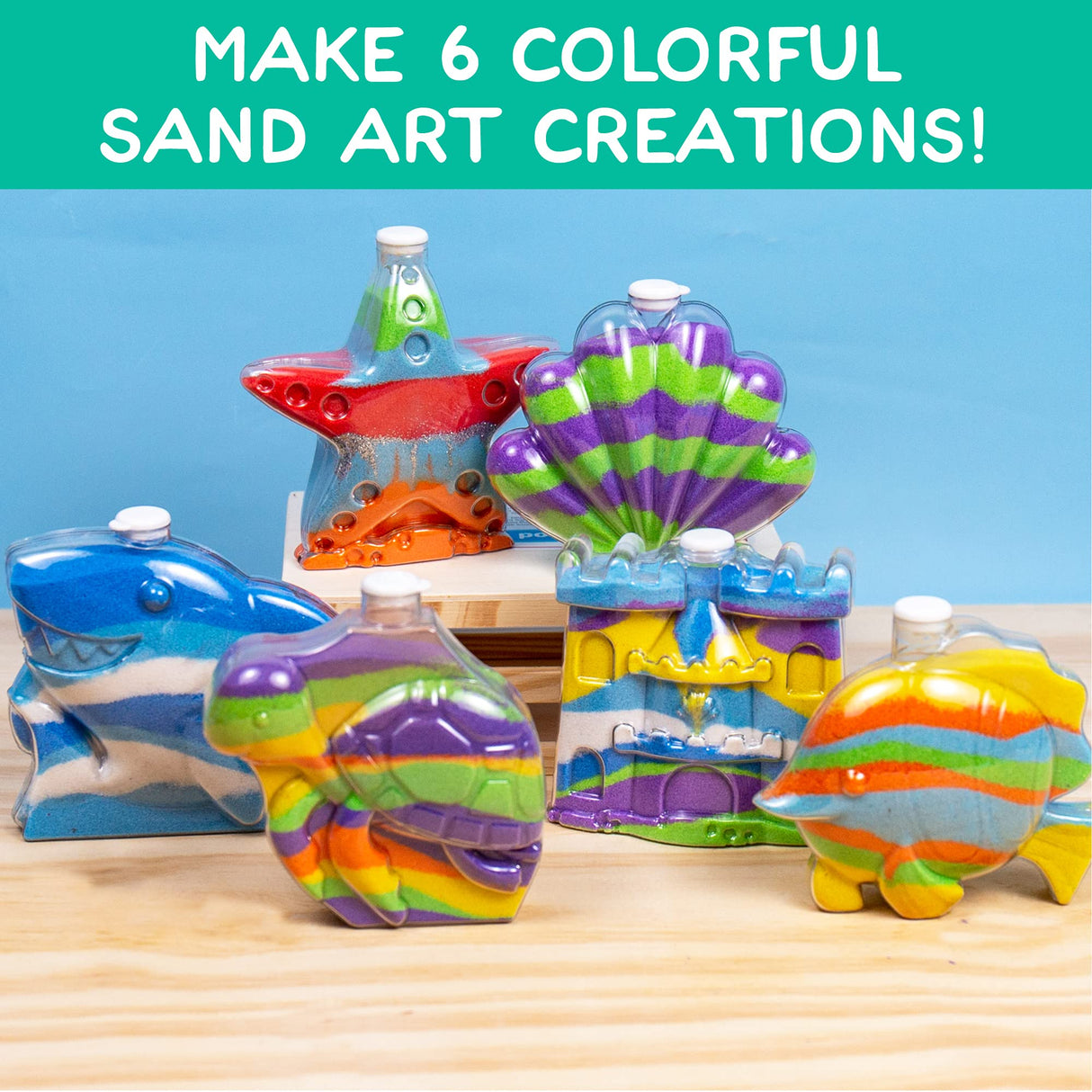 Made By Me Create Your Own Underwater Sand Art, Includes 6 Ocean-Themed Bottles, 8 Sand Colors, Glitter, & Funnel, Great Staycation or Group Activity, Party Idea, DIY Sand Art For Kids Ages 6, 7, 8, 9 Made By Me