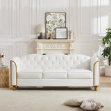 HITHOS 78" Leather Sofa Couch, Soft 3 Seater Sofa Couches for Living Room, Button Tufted Comfy Couch Modern Sofa with Upholstered Cushion, Gold Trim, Solid Wood Legs for Dorm Bedroom Apartment, White HITHOS