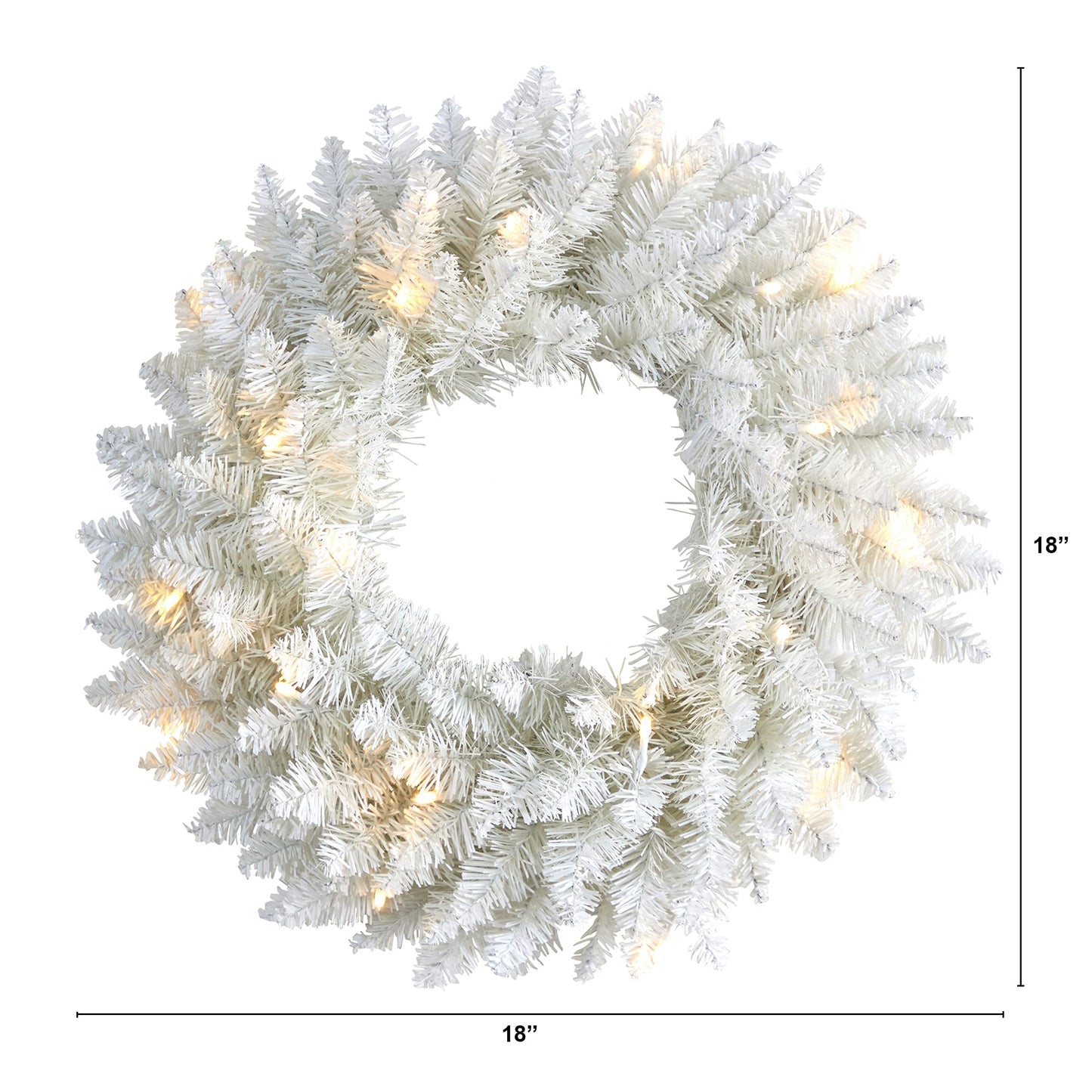 Nearly Natural 18in. White Colorado Spruce Artificial Christmas Wreath with 129 Bendable Branches and 20 Warm LED Lights